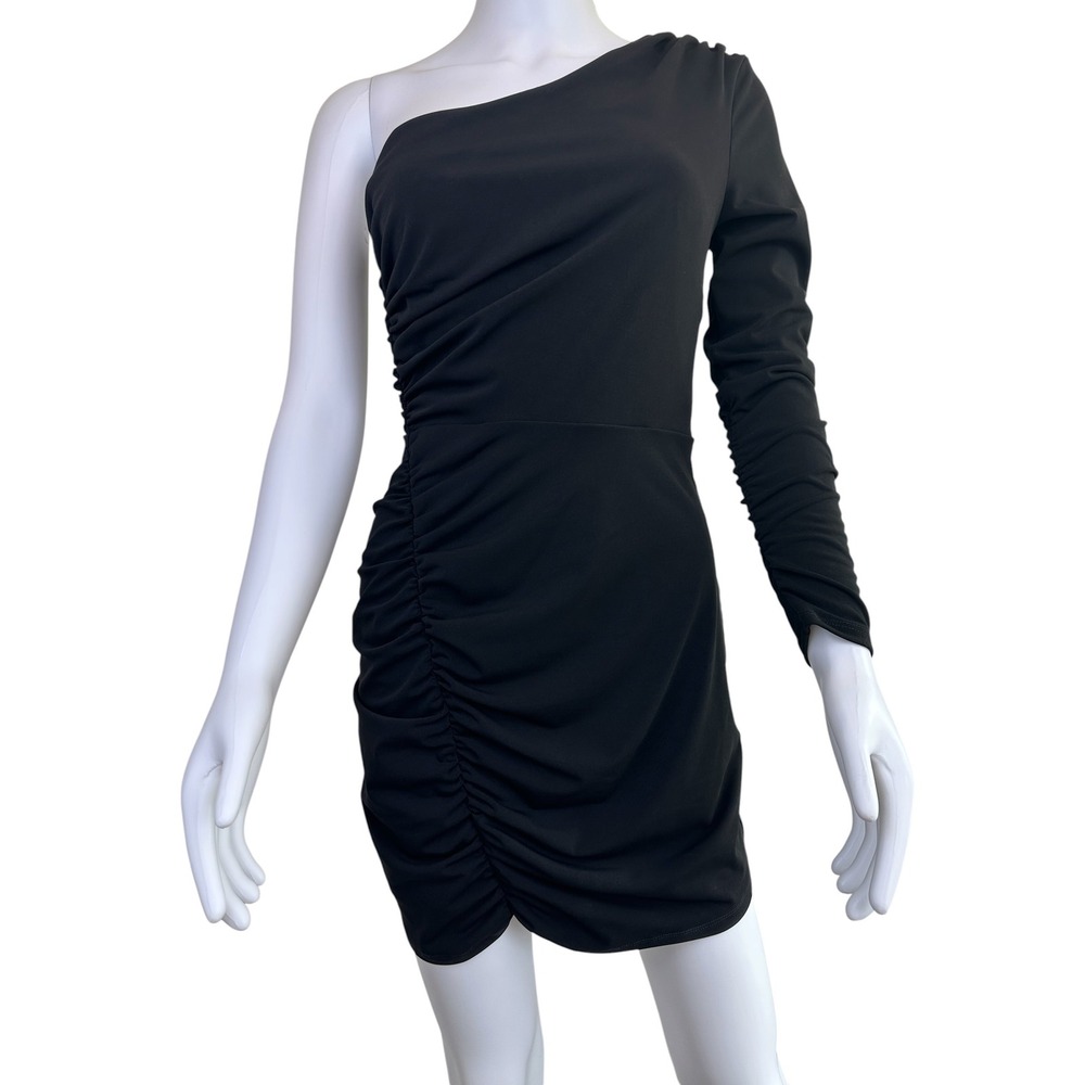 Cinq à Sept Alora One Shoulder Ruched Bodycon Dress Black Womens Size 6 - Picture 2 of 8